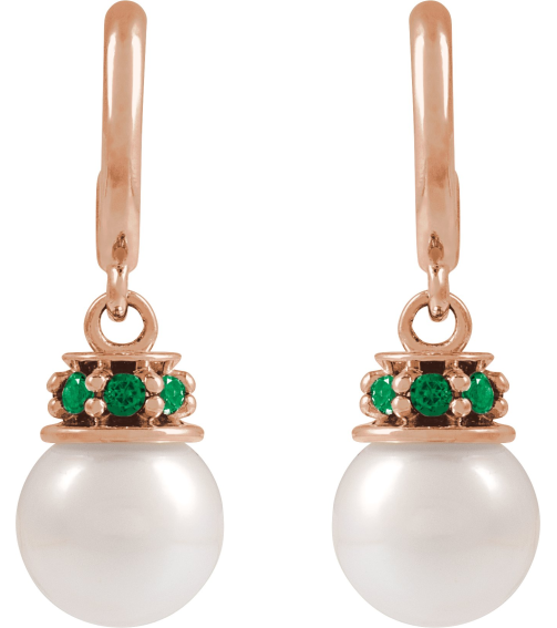 88716 Earring Set Cultured Freshwater Pearl Pearl 7-7.5 Mm 14K Rose Natural Tsavorite Garnet Pair Friction Backs Included Polished Cultured Pearl And Natural Tsavorite Garnet Earrings