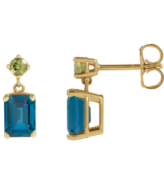 88678 Earring Set Natural London Blue Topaz Emerald 7 X 5 Mm 14K Yellow Natural Peridot Pair Friction Backs Included Polished Natural London Blue Topaz And Natural Peridot Dangle Earrings