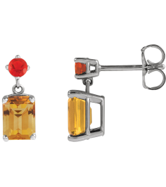 88678 Earring Set Natural Citrine Emerald 7 X 5 Mm 14K White Natural Mexican Fire Opal Pair Friction Backs Included Polished Natural Citrine And Natural Mexican Fire Opal Dangle Earrings