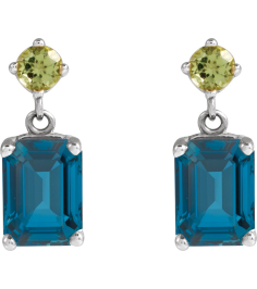 88678 Earring Set Natural London Blue Topaz Emerald 7 X 5 Mm Platinum Natural Peridot Pair Friction Backs Included Polished Natural London Blue Topaz And Natural Peridot Dangle Earrings