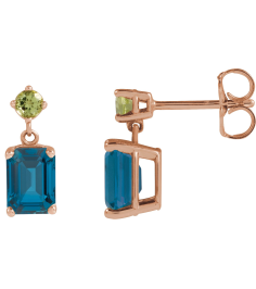 88678 Earring Set Natural London Blue Topaz Emerald 7 X 5 Mm 14K Rose Natural Peridot Pair Friction Backs Included Polished Natural London Blue Topaz And Natural Peridot Dangle Earrings