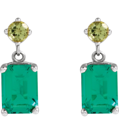 88678 Earring Set Lab-Grown Emerald Emerald 7 X 5 Mm 14K White Natural Peridot Pair Friction Backs Included Polished Lab-Grown Emerald And Natural Peridot Dangle Earrings
