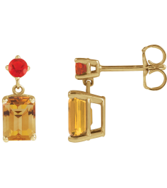 88678 Earring Set Natural Citrine Emerald 7 X 5 Mm 14K Yellow Natural Mexican Fire Opal Pair Friction Backs Included Polished Natural Citrine And Natural Mexican Fire Opal Dangle Earrings
