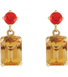 88678 Earring Set Natural Citrine Emerald 7 X 5 Mm 14K Yellow Natural Mexican Fire Opal Pair Friction Backs Included Polished Natural Citrine And Natural Mexican Fire Opal Dangle Earrings