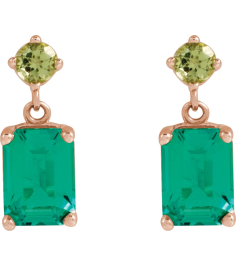 88678 Earring Set Lab-Grown Emerald Emerald 7 X 5 Mm 14K Rose Natural Peridot Pair Friction Backs Included Polished Lab-Grown Emerald And Natural Peridot Dangle Earrings