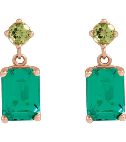 88678 Earring Set Lab-Grown Emerald Emerald 7 X 5 Mm 14K Rose Natural Peridot Pair Friction Backs Included Polished Lab-Grown Emerald And Natural Peridot Dangle Earrings