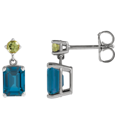 88678 Earring Set Natural London Blue Topaz Emerald 7 X 5 Mm 14K White Natural Peridot Pair Friction Backs Included Polished Natural London Blue Topaz And Natural Peridot Dangle Earrings