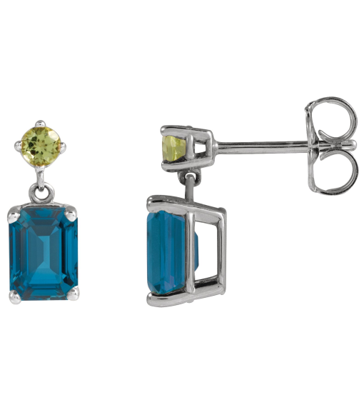 88678 Earring Set Natural London Blue Topaz Emerald 7 X 5 Mm 14K White Natural Peridot Pair Friction Backs Included Polished Natural London Blue Topaz And Natural Peridot Dangle Earrings