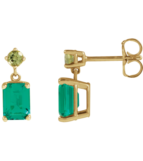 88678 Earring Set Lab-Grown Emerald Emerald 7 X 5 Mm 14K Yellow Natural Peridot Pair Friction Backs Included Polished Lab-Grown Emerald And Natural Peridot Dangle Earrings