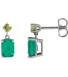 88678 Earring Set Lab-Grown Emerald Emerald 7 X 5 Mm Sterling Silver Natural Peridot Pair Friction Backs Included Polished Lab-Grown Emerald And Natural Peridot Dangle Earrings