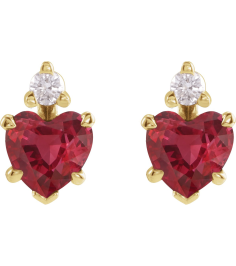 88617 Earring Set Lab-Grown Ruby Heart 4 X 4 Mm 14K Yellow Natural Diamond Pair Friction Backs Included Polished Lab Grown Ruby And .06 Ctw Natural Diamond 5-Claw Prong Earrings