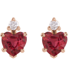 88617 Earring Set Lab-Grown Ruby Heart 4 X 4 Mm 14K Rose Natural Diamond Pair Friction Backs Included Polished Lab Grown Ruby And .06 Ctw Natural Diamond 5-Claw Prong Earrings