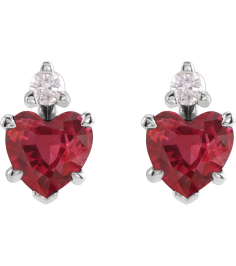 88617 Earring Set Lab-Grown Ruby Heart 4 X 4 Mm Sterling Silver Natural Diamond Pair Friction Backs Included Polished Lab Grown Ruby And .06 Ctw Natural Diamond 5-Claw Prong Earrings