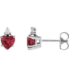 88617 Earring Set Lab-Grown Ruby Heart 4 X 4 Mm Platinum Natural Diamond Pair Friction Backs Included Polished Lab Grown Ruby And .06 Ctw Natural Diamond 5-Claw Prong Earrings