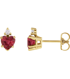 88617 Earring Set Lab-Grown Ruby Heart 5 X 5 Mm 14K Yellow Natural Diamond Pair Friction Backs Included Polished Lab Grown Ruby And .06 Ctw Natural Diamond 5-Claw Prong Earrings