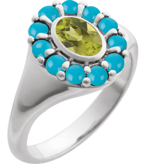 72423 Ring Set 14K White Natural Peridot Oval 7 X 5 Mm Natural Turquoise Polished Natural Peridot And Cabochon Natural Turquoise Halo-Style Ring