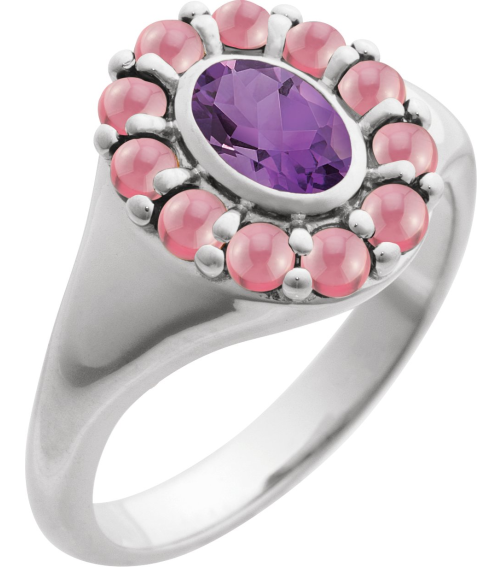 72423 Ring Set Sterling Silver Natural Amethyst Oval 7 X 5 Mm Natural Rhodolite Garnet Polished Natural Amethyst And Cabochon Natural Rhodolite Garnet Halo-Style Ring