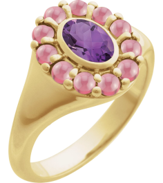 72423 Ring Set 14K Yellow Natural Amethyst Oval 7 X 5 Mm Natural Rhodolite Garnet Polished Natural Amethyst And Cabochon Natural Rhodolite Garnet Halo-Style Ring