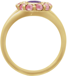 72423 Ring Set 14K Yellow Natural Amethyst Oval 7 X 5 Mm Natural Rhodolite Garnet Polished Natural Amethyst And Cabochon Natural Rhodolite Garnet Halo-Style Ring
