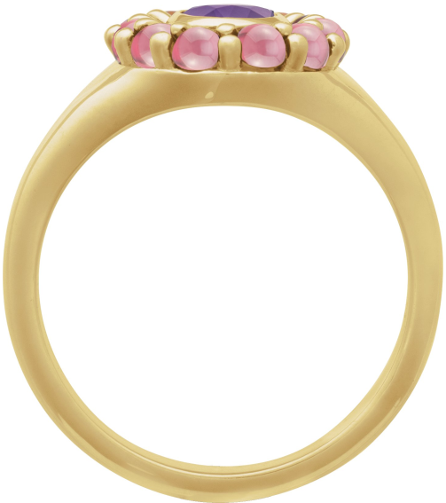72423 Ring Set 14K Yellow Natural Amethyst Oval 7 X 5 Mm Natural Rhodolite Garnet Polished Natural Amethyst And Cabochon Natural Rhodolite Garnet Halo-Style Ring