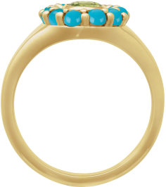 72423 Ring Set 14K Yellow Natural Peridot Oval 7 X 5 Mm Natural Turquoise Polished Natural Peridot And Cabochon Natural Turquoise Halo-Style Ring
