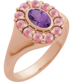 72423 Ring Set 14K Rose Natural Amethyst Oval 7 X 5 Mm Natural Rhodolite Garnet Polished Natural Amethyst And Cabochon Natural Rhodolite Garnet Halo-Style Ring