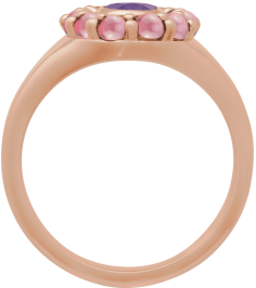 72423 Ring Set 14K Rose Natural Amethyst Oval 7 X 5 Mm Natural Rhodolite Garnet Polished Natural Amethyst And Cabochon Natural Rhodolite Garnet Halo-Style Ring