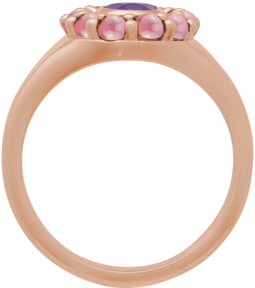 72423 Ring Set 14K Rose Natural Amethyst Oval 7 X 5 Mm Natural Rhodolite Garnet Polished Natural Amethyst And Cabochon Natural Rhodolite Garnet Halo-Style Ring