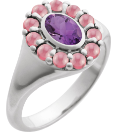 72423 Ring Set 14K White Natural Amethyst Oval 7 X 5 Mm Natural Rhodolite Garnet Polished Natural Amethyst And Cabochon Natural Rhodolite Garnet Halo-Style Ring