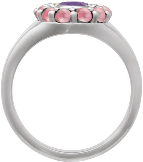 72423 Ring Set 14K White Natural Amethyst Oval 7 X 5 Mm Natural Rhodolite Garnet Polished Natural Amethyst And Cabochon Natural Rhodolite Garnet Halo-Style Ring