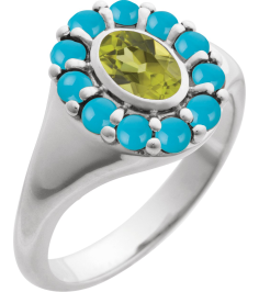 72423 Ring Set Platinum Natural Peridot Oval 7 X 5 Mm Natural Turquoise Polished Natural Peridot And Cabochon Natural Turquoise Halo-Style Ring