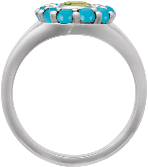 72423 Ring Set Platinum Natural Peridot Oval 7 X 5 Mm Natural Turquoise Polished Natural Peridot And Cabochon Natural Turquoise Halo-Style Ring