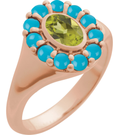 72423 Ring Set 14K Rose Natural Peridot Oval 7 X 5 Mm Natural Turquoise Polished Natural Peridot And Cabochon Natural Turquoise Halo-Style Ring