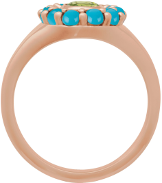 72423 Ring Set 14K Rose Natural Peridot Oval 7 X 5 Mm Natural Turquoise Polished Natural Peridot And Cabochon Natural Turquoise Halo-Style Ring