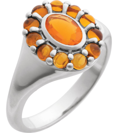 72423 Ring Set Platinum Natural Mexican Fire Opal Oval 7 X 5 Mm Natural Citrine Polished Natural Mexican Fire Opal And Cabochon Natural Citrine Halo-Style Ring