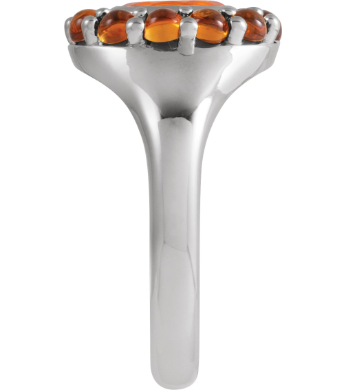 72423 Ring Set Platinum Natural Mexican Fire Opal Oval 7 X 5 Mm Natural Citrine Polished Natural Mexican Fire Opal And Cabochon Natural Citrine Halo-Style Ring