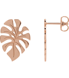 88669 Earring 14K Rose 18 X 13 Mm Pair Friction Backs Included Polished Monstera Leaf Stud Earrings