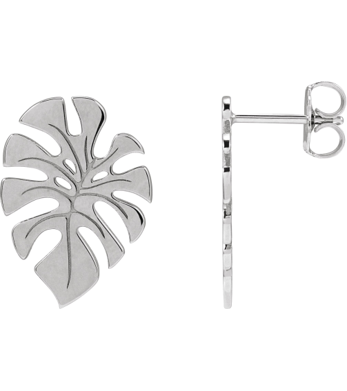 88669 Earring Sterling Silver 18 X 13 Mm Right Friction Back Included Polished Monstera Leaf Stud Earring
