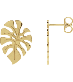 88669 Earring 14K Yellow 18 X 13 Mm Pair Friction Backs Included Polished Monstera Leaf Stud Earrings