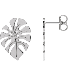 88669 Earring 14K White 18 X 13 Mm Left Friction Back Included Polished Monstera Leaf Stud Earring