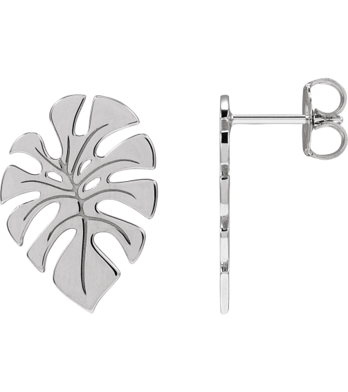 88669 Earring Sterling Silver 18 X 13 Mm Left Friction Back Included Polished Monstera Leaf Stud Earring