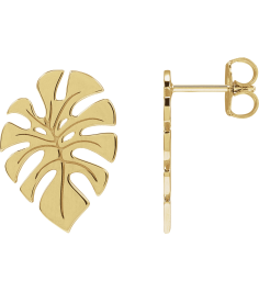 88669 Earring 14K Yellow 18 X 13 Mm Left Friction Back Included Polished Monstera Leaf Stud Earring