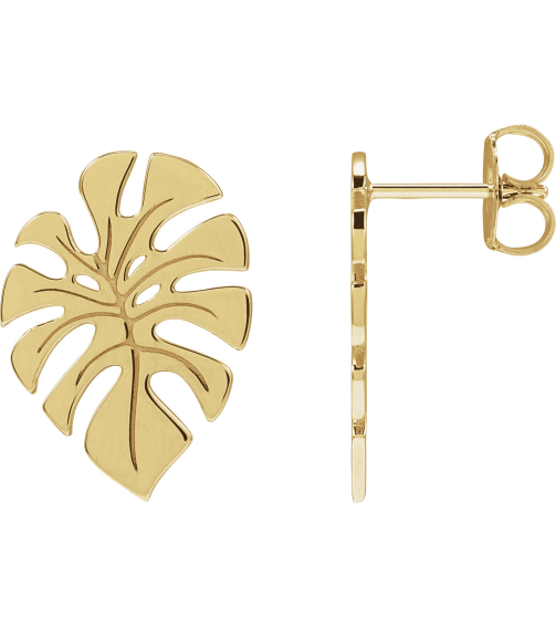 88669 Earring 14K Yellow 18 X 13 Mm Left Friction Back Included Polished Monstera Leaf Stud Earring
