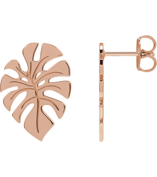 88669 Earring 14K Rose 18 X 13 Mm Left Friction Back Included Polished Monstera Leaf Stud Earring