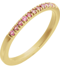 689237 Ring Set 14K Yellow Natural Pink Tourmaline Round 1.5 Mm Polished Natural Pink Tourmaline Stackable Ring