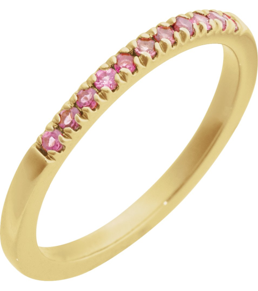 689237 Ring Set 14K Yellow Natural Pink Tourmaline Round 1.5 Mm Polished Natural Pink Tourmaline Stackable Ring