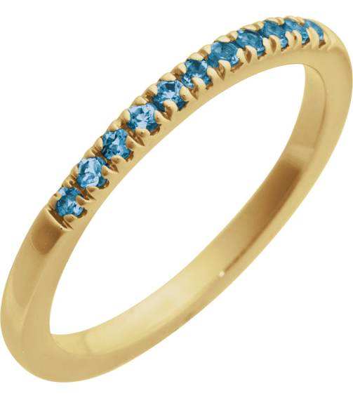 689237 Ring Set 14K Yellow Natural London Blue Topaz Round 1.5 Mm Polished Natural London Blue Topaz Stackable Ring