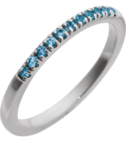 689237 Ring Set 14K White Natural London Blue Topaz Round 1.5 Mm Polished Natural London Blue Topaz Stackable Ring