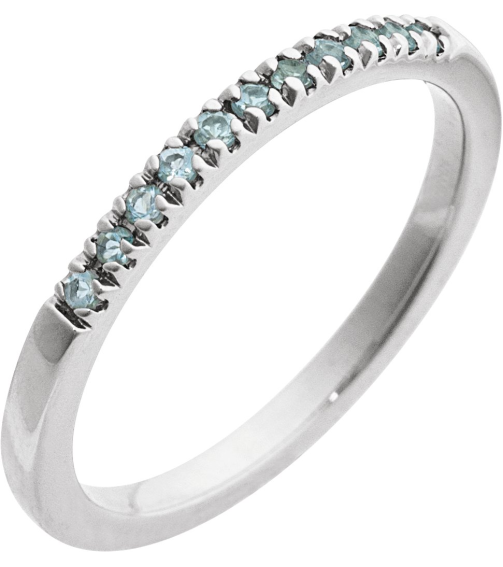 689237 Ring Set 14K White Natural Aquamarine Round 1.5 Mm Polished Natural Aquamarine Stackable Ring