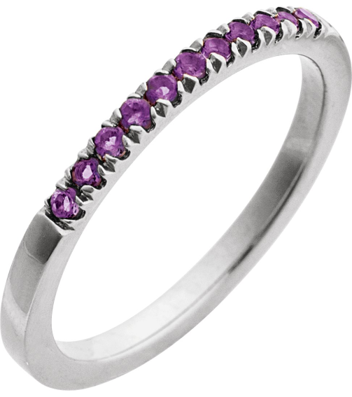 689237 Ring Set 14K White Natural Amethyst Round 1.5 Mm Polished Natural Amethyst Stackable Ring